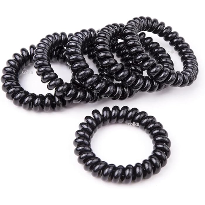 Soika® Telephone Wire | Spiral Elastic Band | Bracelet | Ponytail Holder Hair Rubber Bands (Black, 3) - Image 3